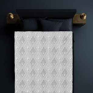 Grey & White Diamonds Art Deco Pattern  Fleece Blanket
