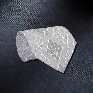 Grey & White Diamonds Art Deco Pattern Neck Tie
