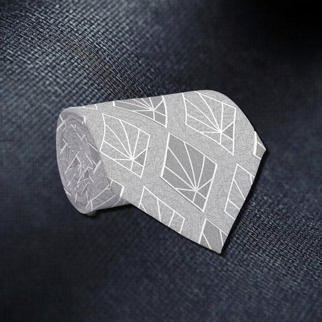 Grey & White Diamonds Art Deco Pattern Neck Tie (Creator Uploaded)