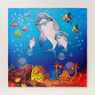 Grey White Dolphin Orange Yellow Blue Fish Jigsaw Puzzle