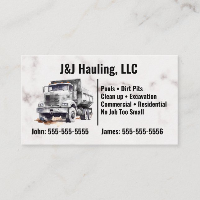 Grey White Dump Truck Business Card (Front)