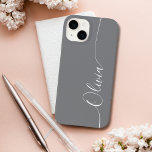 Grey White Elegant Calligraphy Script Name Case-Mate iPhone 14 Case<br><div class="desc">Grey White Elegant Calligraphy Script Custom Personalized Name iPhone 14 Smart Phone Cases features a modern and trendy simple and stylish design with your personalized name in elegant hand written calligraphy script typography on a grey background. Designed by ©Evco Studio www.zazzle.com/store/evcostudio</div>