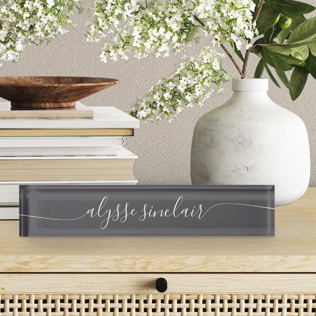 Grey & White Elegant Calligraphy Script Nameplate (Creator Uploaded)