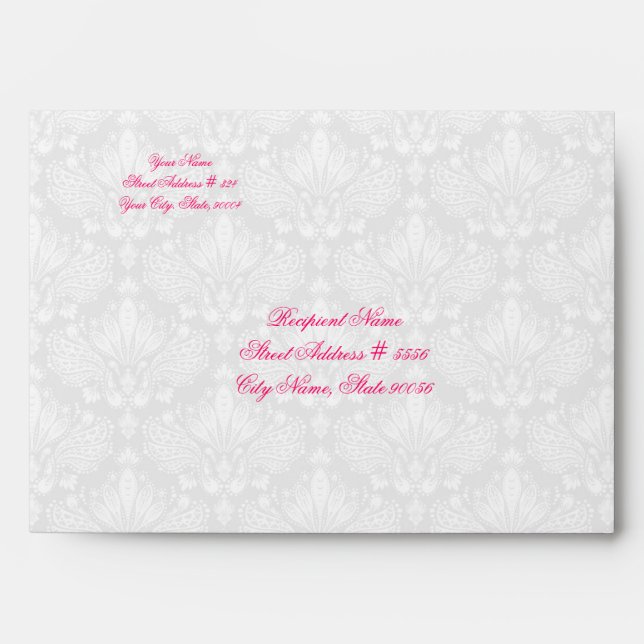 Grey & White Elegant Damasks & Flower Design Envelope (Front)