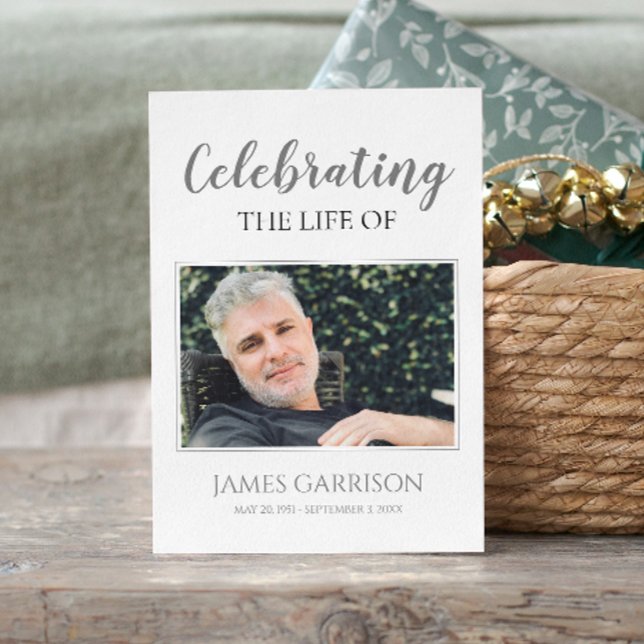 Grey White Elegant Funeral Prayer Card with Photo (Creator Uploaded)