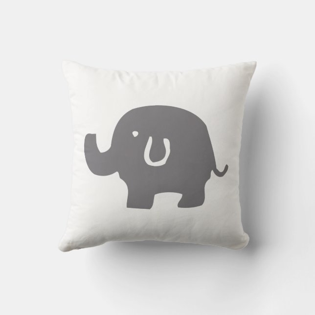 Grey & White Elephant Throw Pillow (Back)