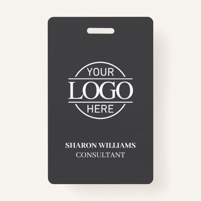 Grey White Employee ID with Custom Business Logo Badge (Front)