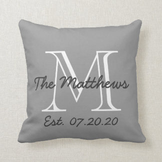 Grey White Family Monogram Throw Pillow