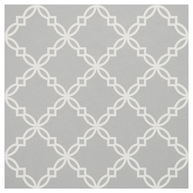 Grey, White Fancy Moroccan Quatrefoil Fabric (Swatch)