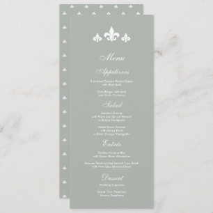 Grey   White Fleur-de-lis Wedding  Menu Cards