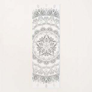 Grey White Floral Damask Mandala Yoga Mat