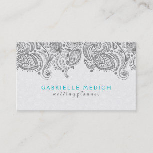 Grey & White Floral Paisley Lace Business Card