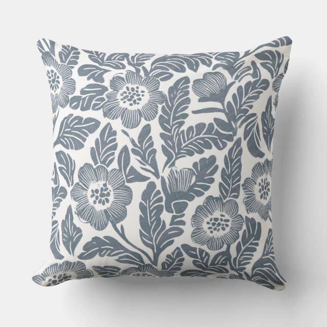 Grey & White Floral Throw Pillow (Front)