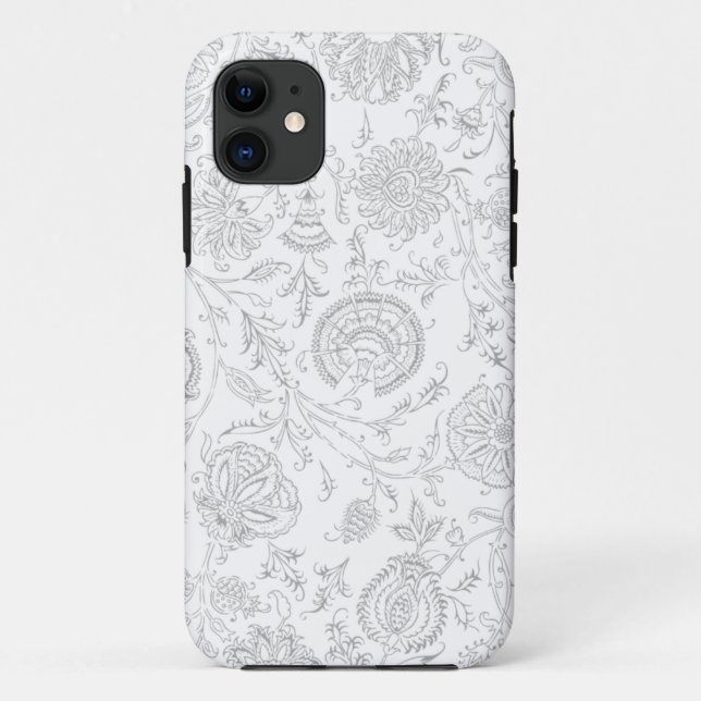Grey & White Flower Pattern Case-Mate iPhone Case (Back)