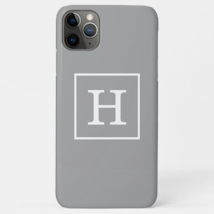 Grey White Framed Initial Monogram iPhone 11 Pro Max Case