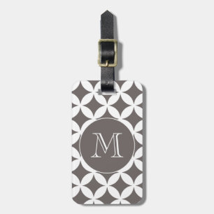 Grey White Geometric Pattern Custom Monogram Luggage Tag