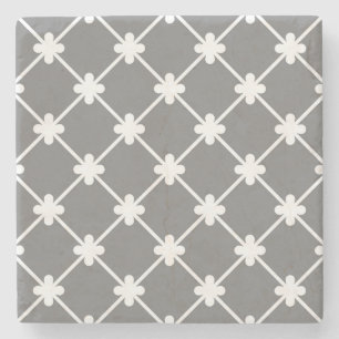 Grey White Geometric Pattern Stone Coaster