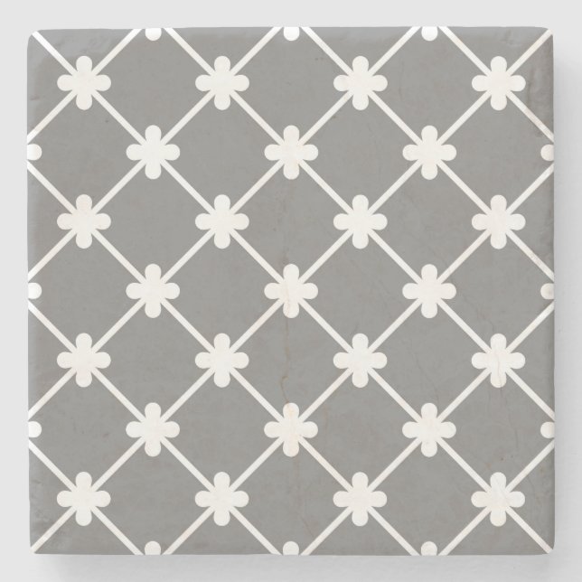 Grey White Geometric Pattern Stone Coaster (Front)