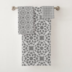 Grey White Geometric Seamless Pattern Bath Towel Set