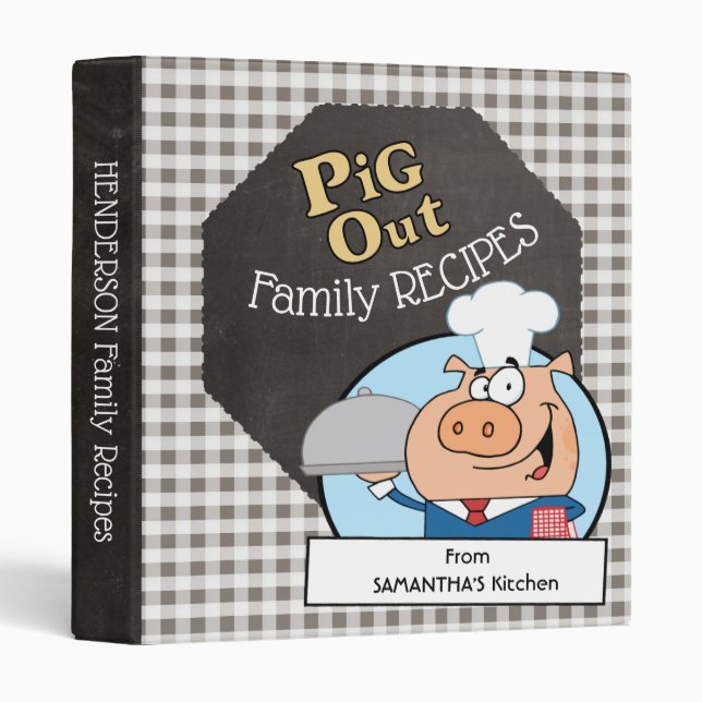 Grey & White Gingham Chalkboard  Recipe Binder (Front/Spine)