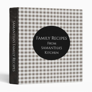 Grey & White Gingham Chequered Recipe Binder