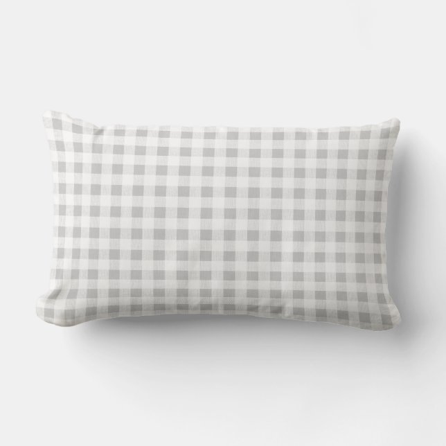 Grey White Gingham Pattern Lumbar Pillow (Front)