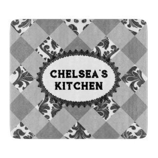 Grey White Gingham Vintage Country Cutting Board