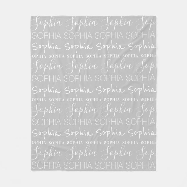 Grey White Girls Name Custom Personalized Fleece Blanket (Front)
