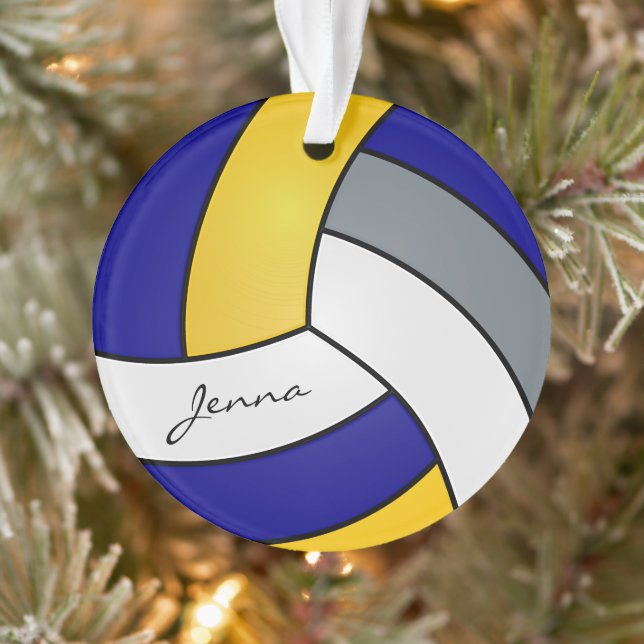 Grey, White, Gold and Blue Volleyball Ornament (Tree)