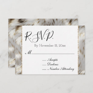 Grey White Gold Faux Fur RSVP Enclosure Card