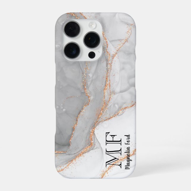 Grey White Gold Glitter Marble Customizable iPhone Case (Back)