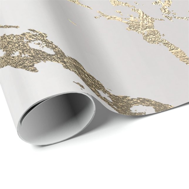 Grey White Gold Marble Shiny Glam Abstract VIP Wrapping Paper (Roll Corner)