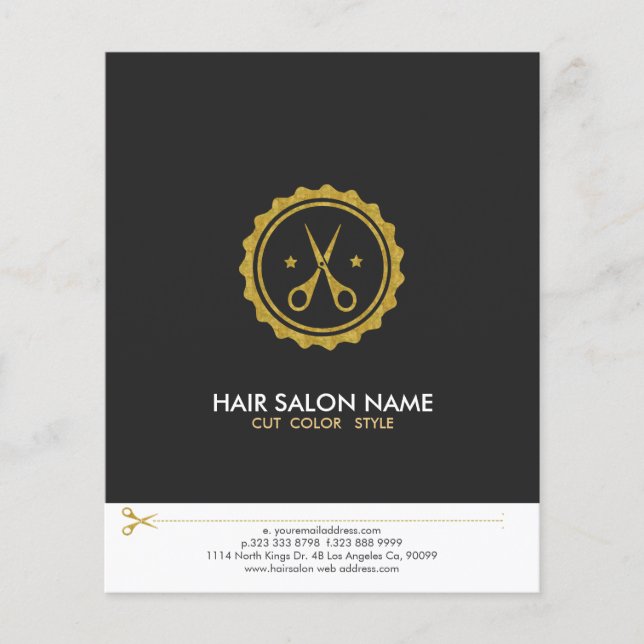 Grey White & Gold Scissors Hairstylist Logo Flyer (Front)