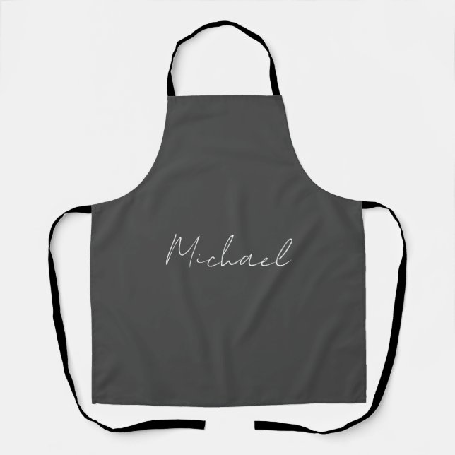 Grey White Handwritten Minimalist Your Name Apron (Front)