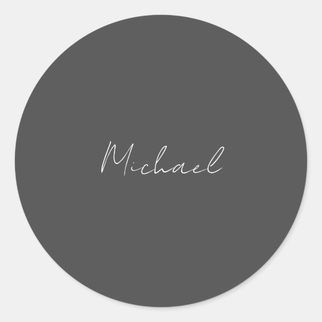 Grey White Handwritten Minimalist Your Name Classic Round Sticker (Front)
