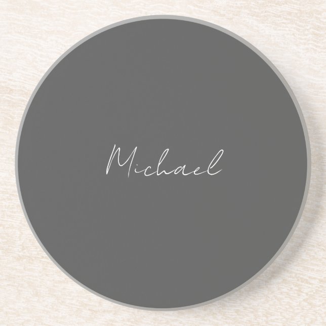 Grey White Handwritten Minimalist Your Name Coaster (Front)