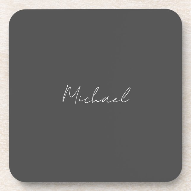 Grey White Handwritten Minimalist Your Name Coaster (Front)