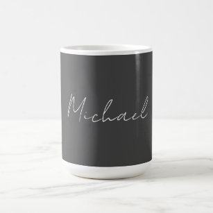 Grey White Handwritten Minimalist Your Name Coffee Mug