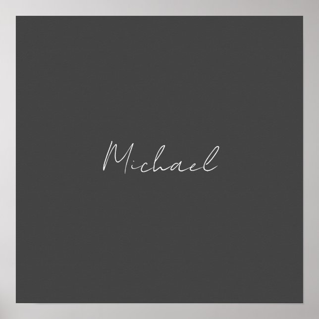 Grey White Handwritten Minimalist Your Name Poster (Front)