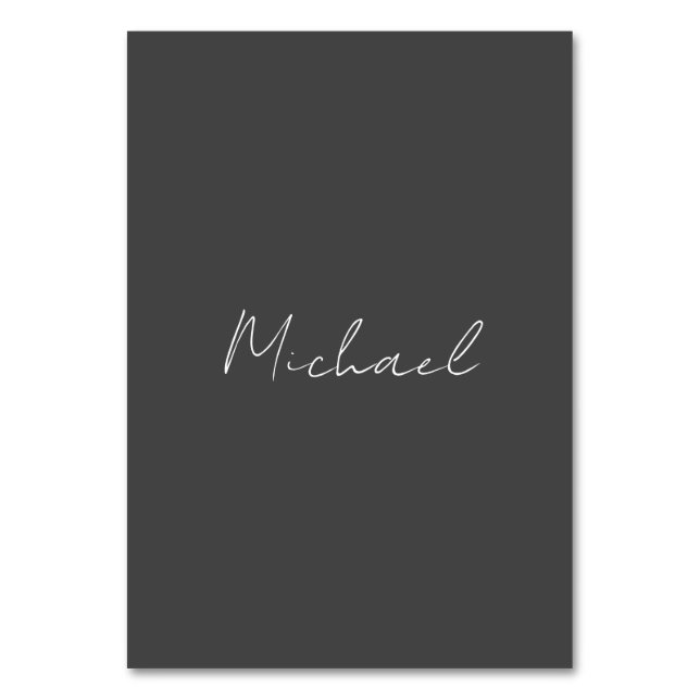 Grey White Handwritten Minimalist Your Name Table Number (Front)