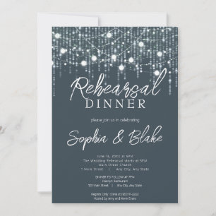 Grey & White Hanging Lights Rehearsal Dinner Invitation