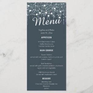 Grey & White Hanging Lights Wedding Flat Menu