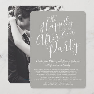 Grey white happily ever after wedding party invitation