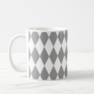 Grey White Harlequin Diamonds Pattern Design  Coffee Mug