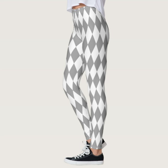 Grey White Harlequin Diamonds Pattern Design  Leggings (Creator Uploaded)