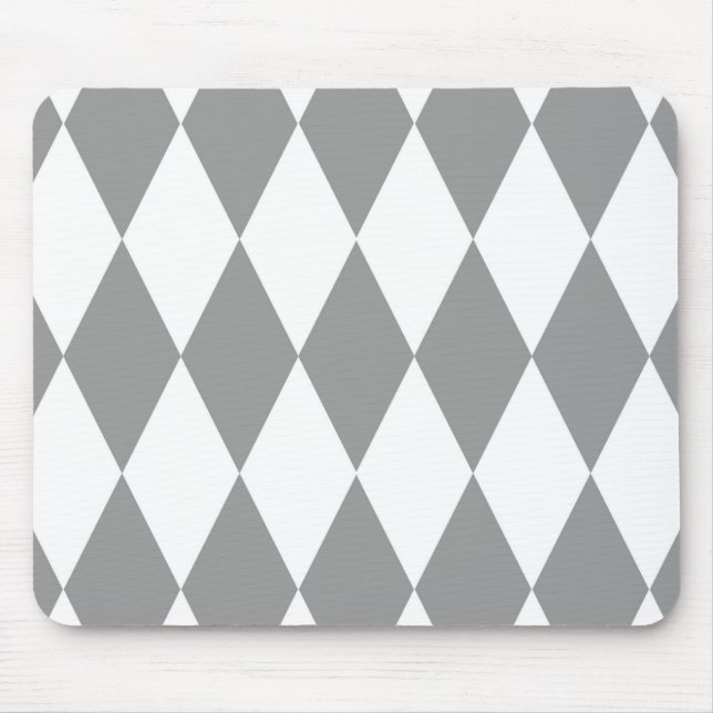 Grey White Harlequin Diamonds Pattern Design  Mouse Pad (Front)
