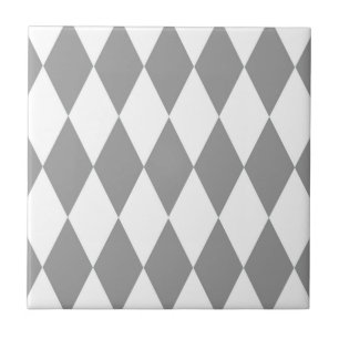 Grey White Harlequin Diamonds Pattern Design Tile