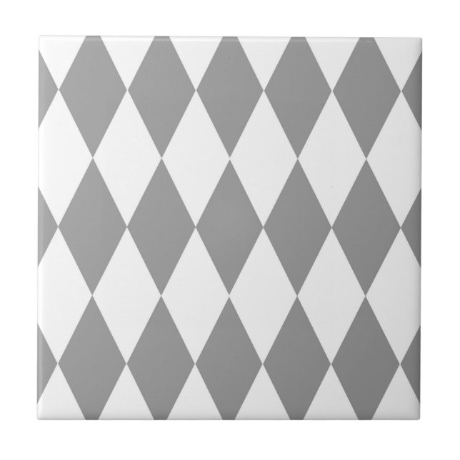 Grey White Harlequin Diamonds Pattern Design  Tile (Front)