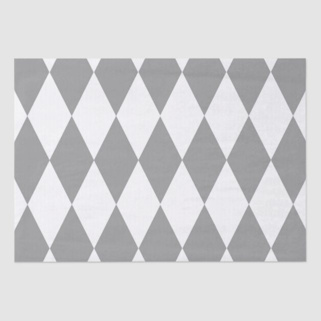 Grey White Harlequin Diamonds Pattern Design  Tissue Paper (Front)