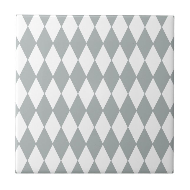 Grey White Harlequin Pattern Tile (Front)